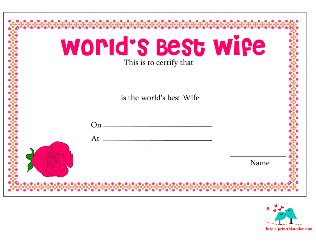 Free Printable World’s Best Wife Certificates