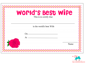 World's best wife certificate with red rose