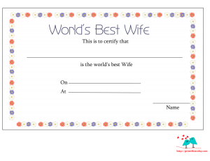 World's best wife certificate printable with floral border