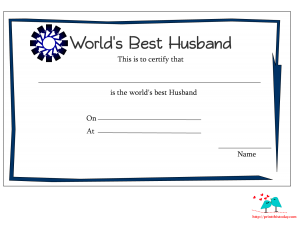 World's best husband certificate with blue border