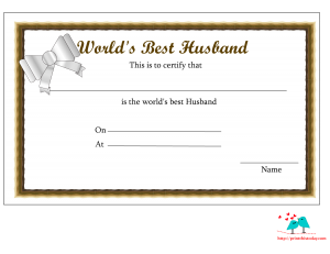 World's Best Husband Certificate with brown border and bow