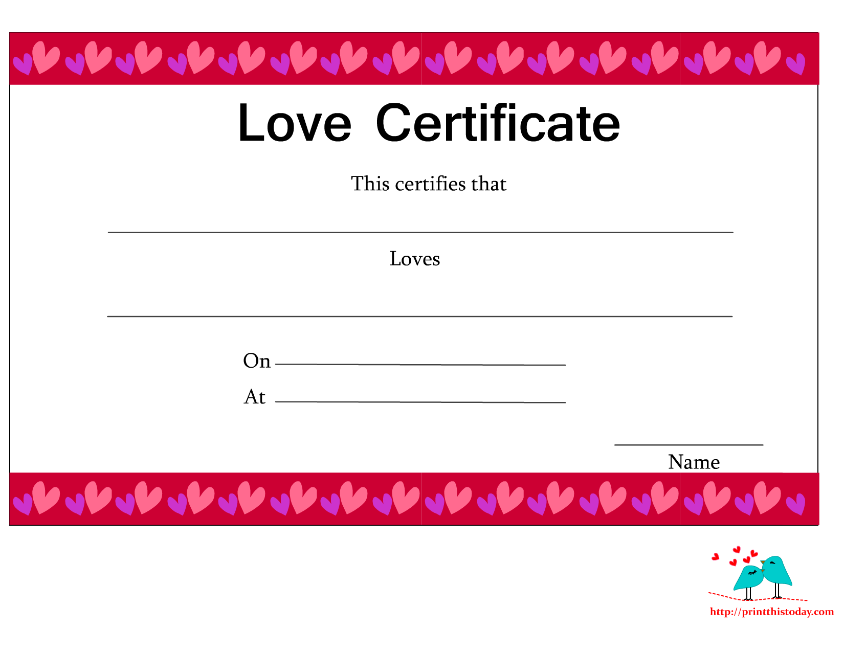 plafond rots zand Free Printable Love Certificates