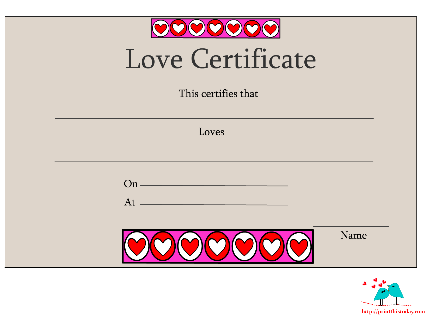 plafond rots zand Free Printable Love Certificates
