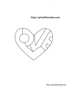 Word Love written inside a Heart Coloring Page