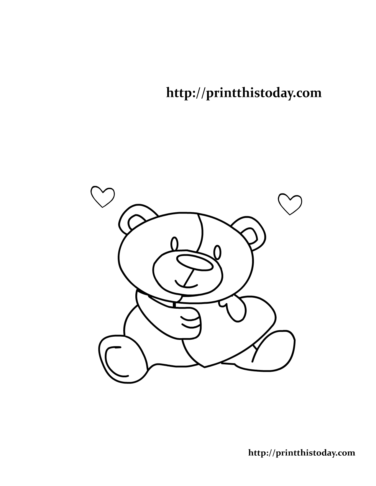 Teddy Bear and Hearts Coloring Page
