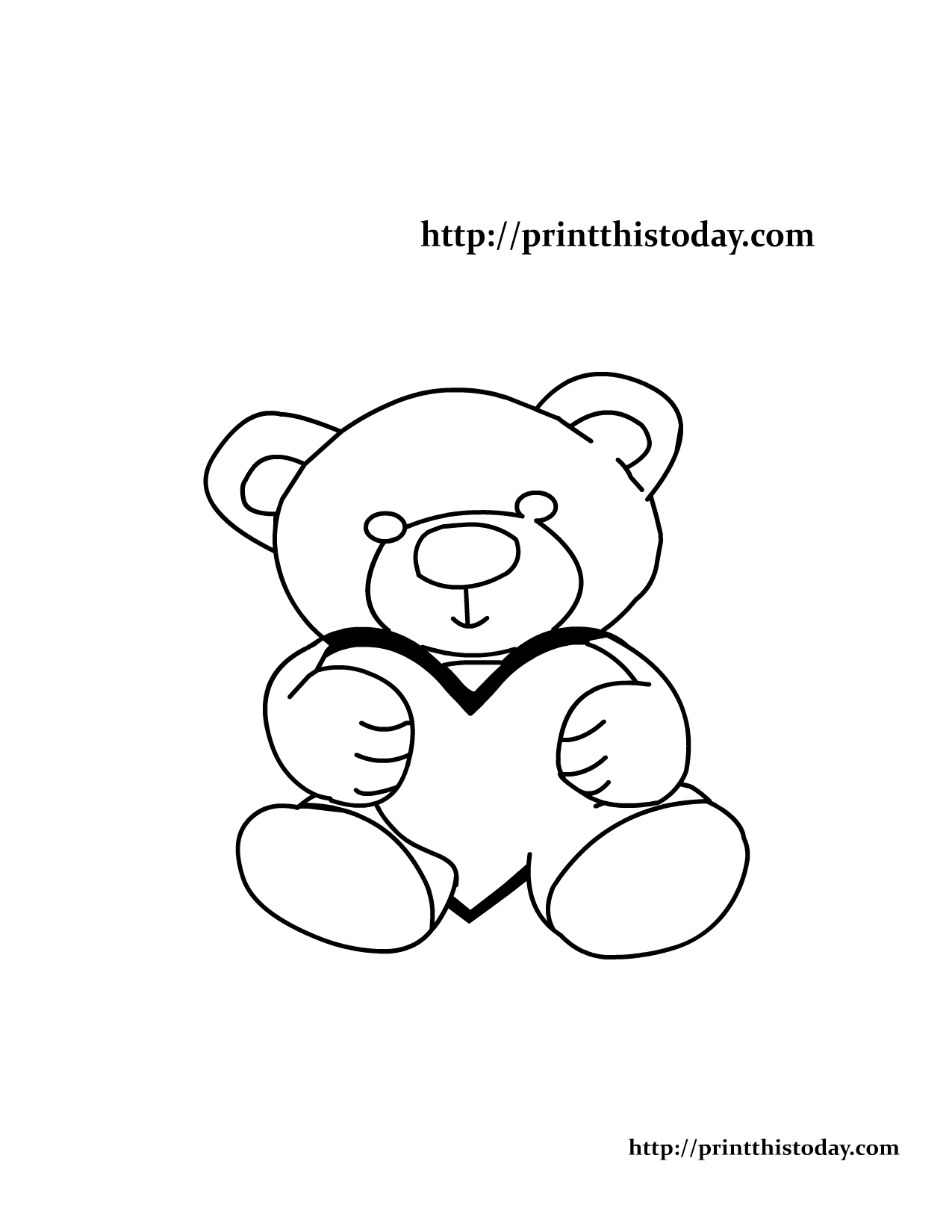 Coloring Page with Teddy Bear Holding a Heart