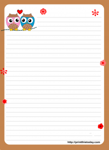 Two owls on a branch Free Printable writing paper