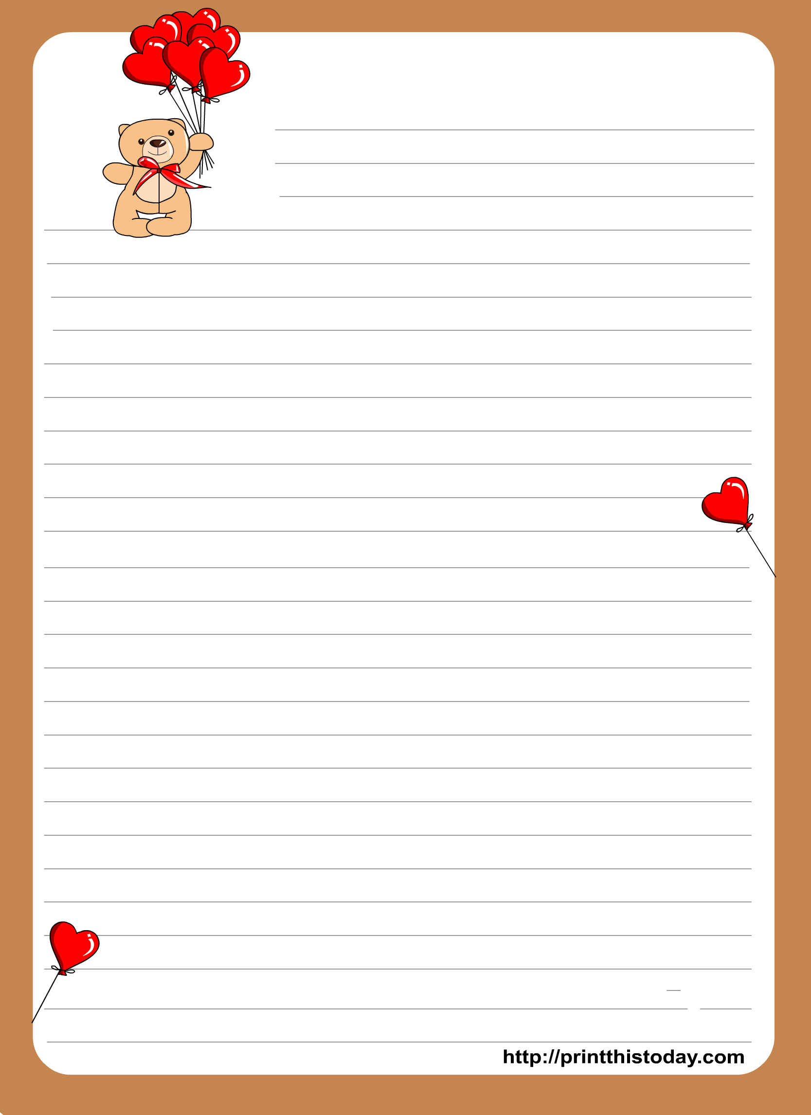 Teddy Bear writing paper for Kids