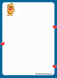 Teddy Bear writing Paper for kids