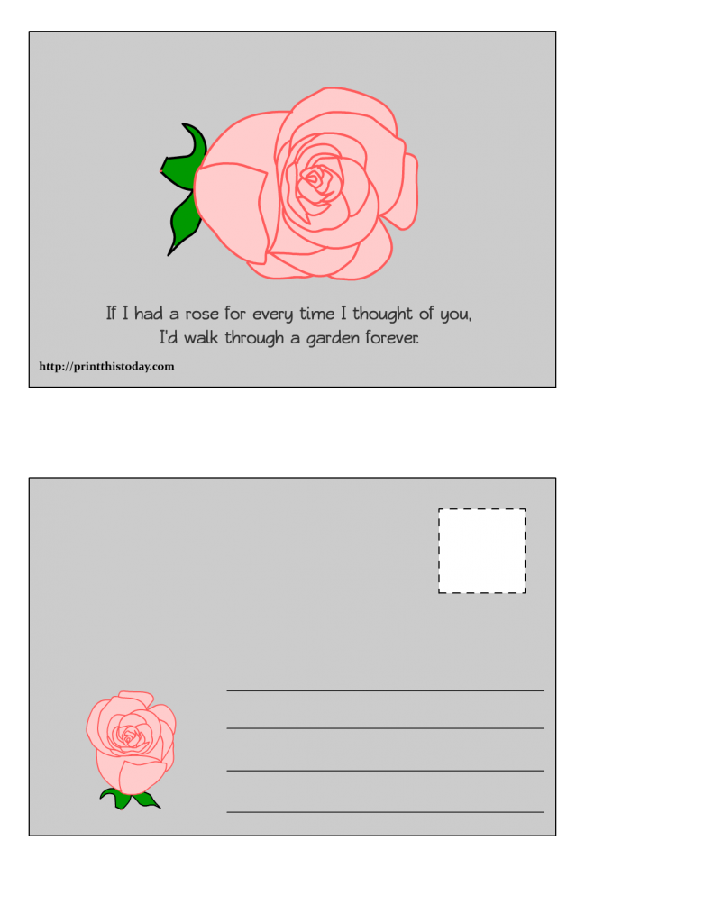 Free Printable Postcard featuring a Rose