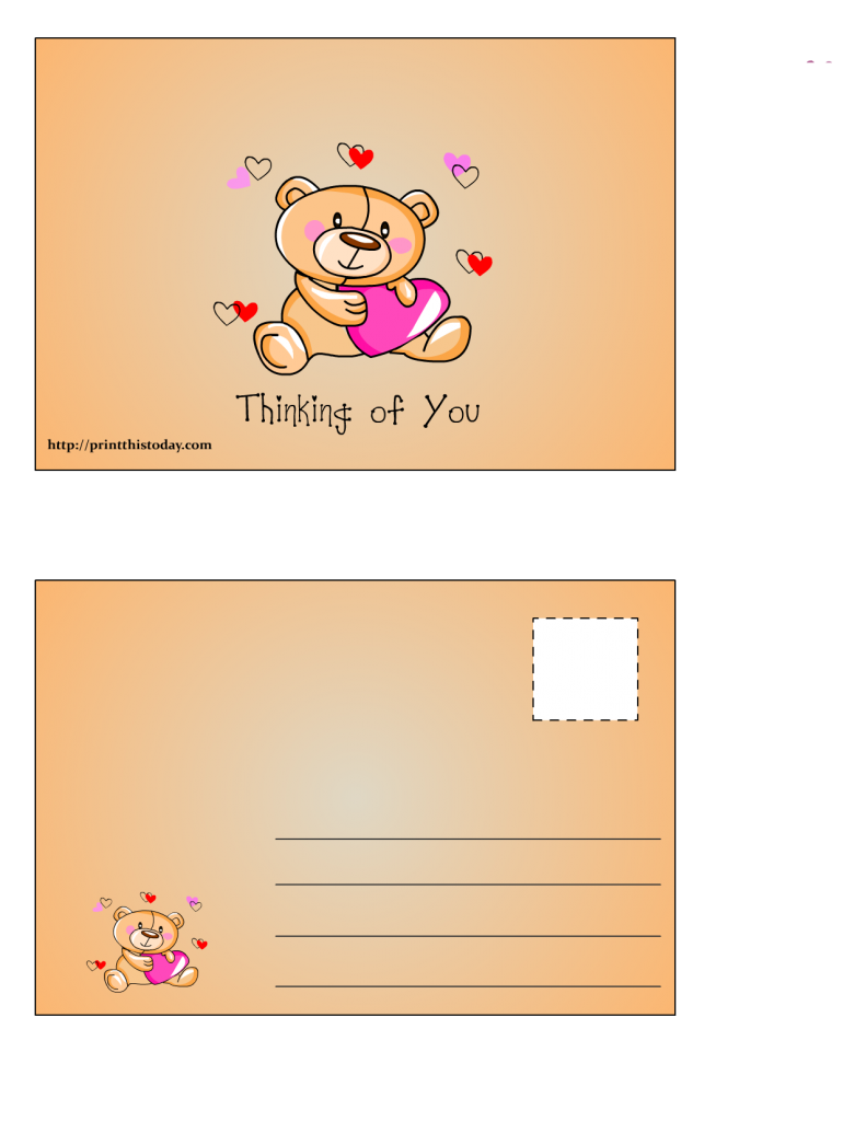 Thinking of You, Adorable Free Printable Valentine's Day Postcard