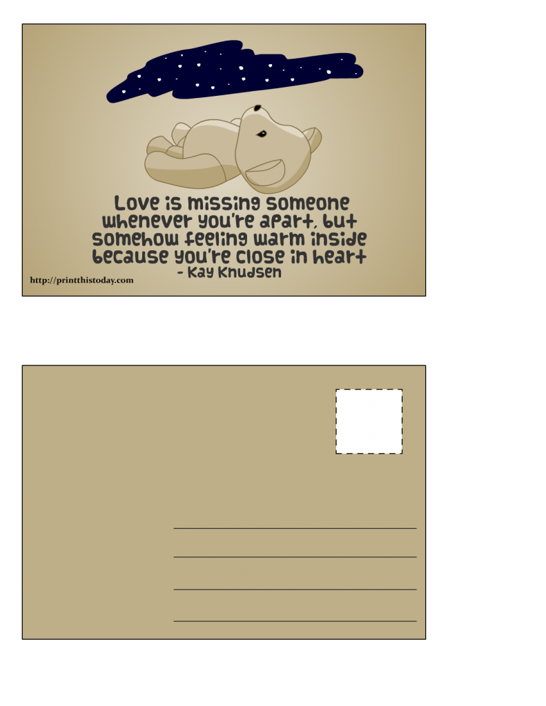 Miss You, Cute Free Printable Valentine's Day Postcard