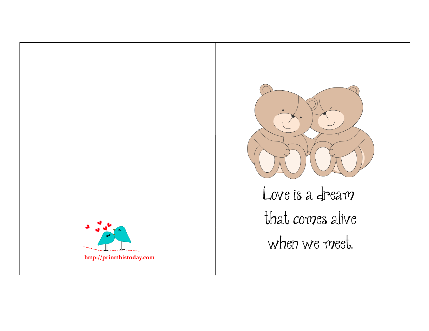 Free Printable Valentine card with a romantic quote and cute picture