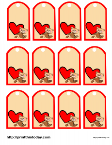 Favor tags featuring cute teddy bear and a big heart