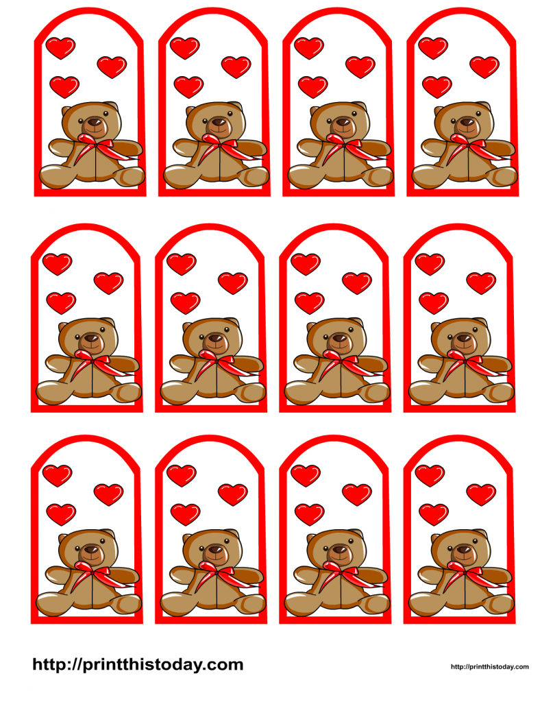 ntable Gift Tags featuring Teddy Bear and Hearts