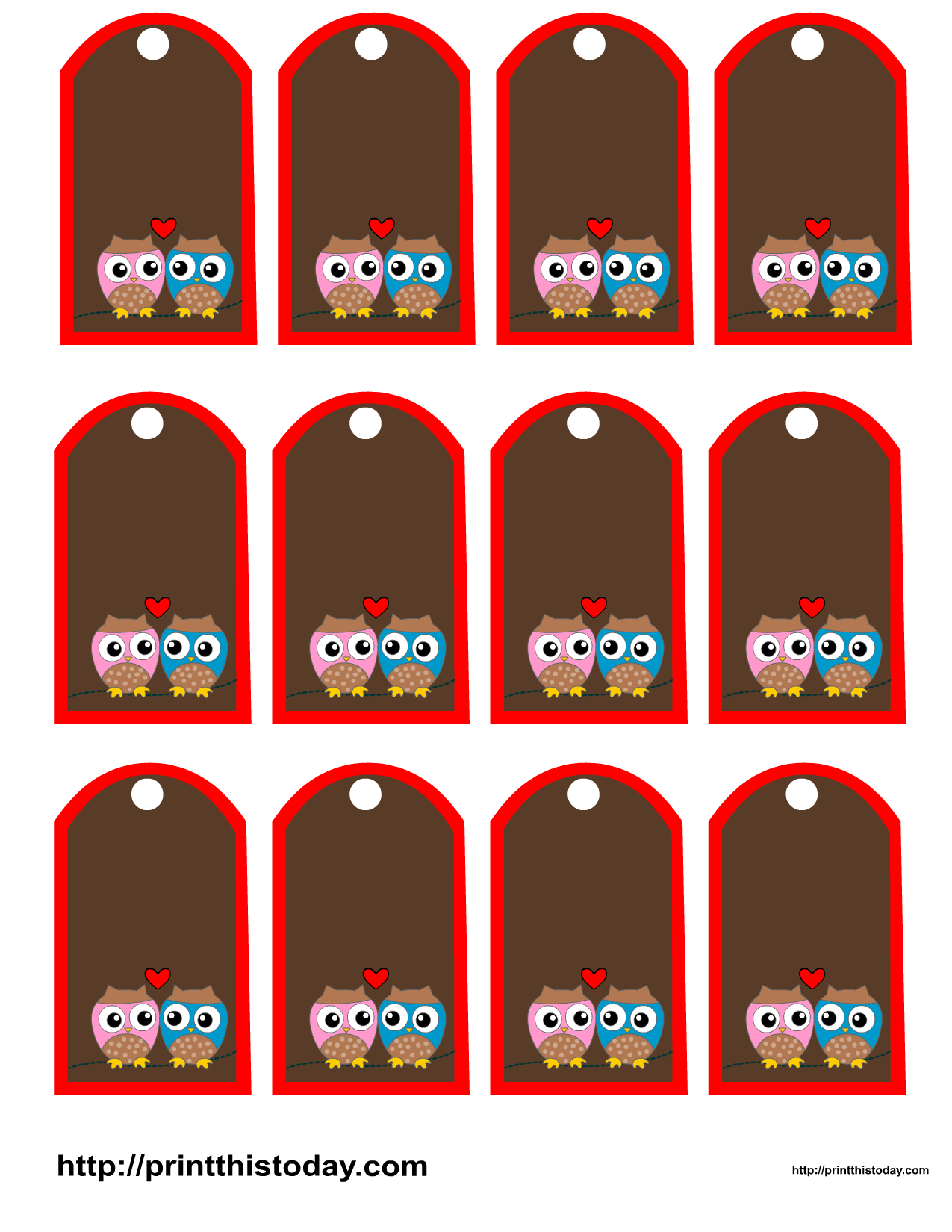 Favor tags with owls and heart