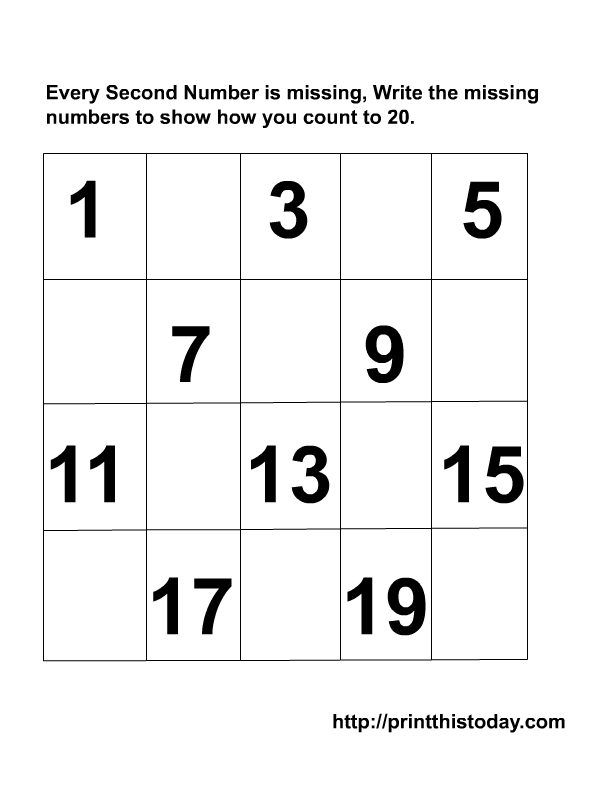 Writing The Missing Numbers Maths Worksheets 1 20 