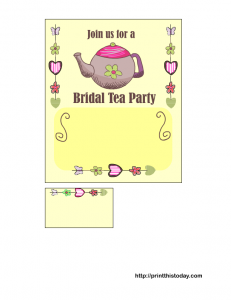 free printable bridal shower tea party invitation in yellow color