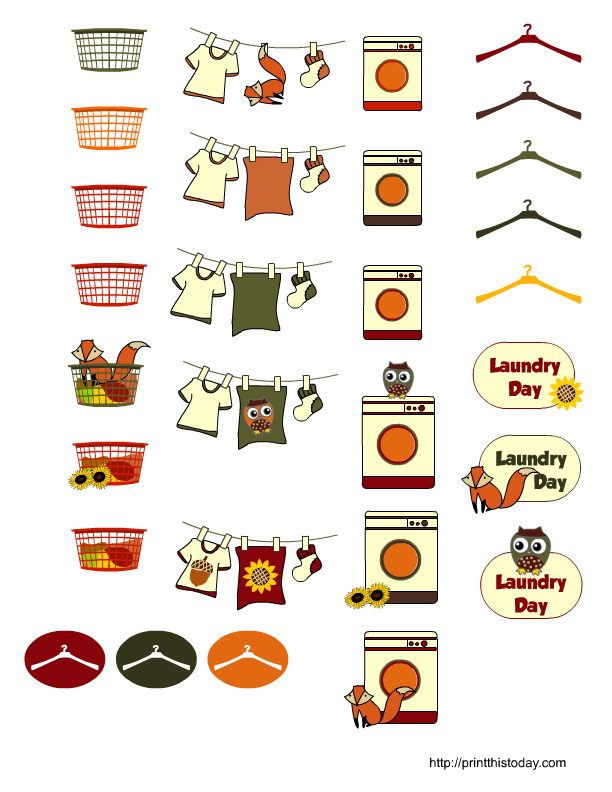 Download Free printable Fall themed Laundry Day Planner Stickers