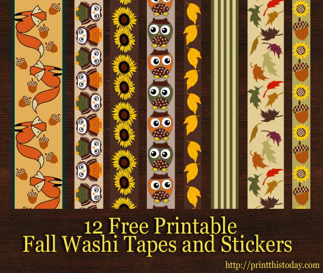 12 Free Printable Fall Washi Tapes and Stickers