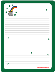 Saint Patrick's Day Writing Paper featuring Gold Pot and RainBow