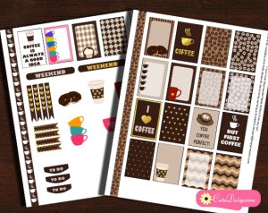 5 free printable Coffee themed planner stickers sets