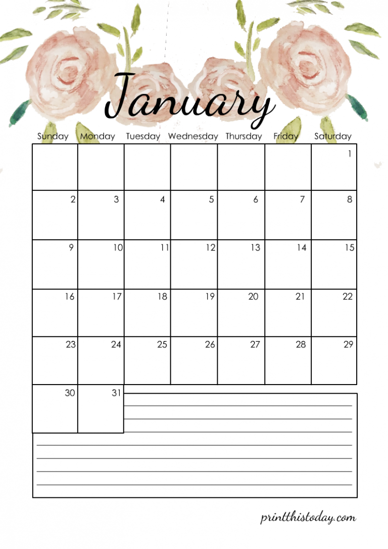 Free Printable 2022 Floral Calendar