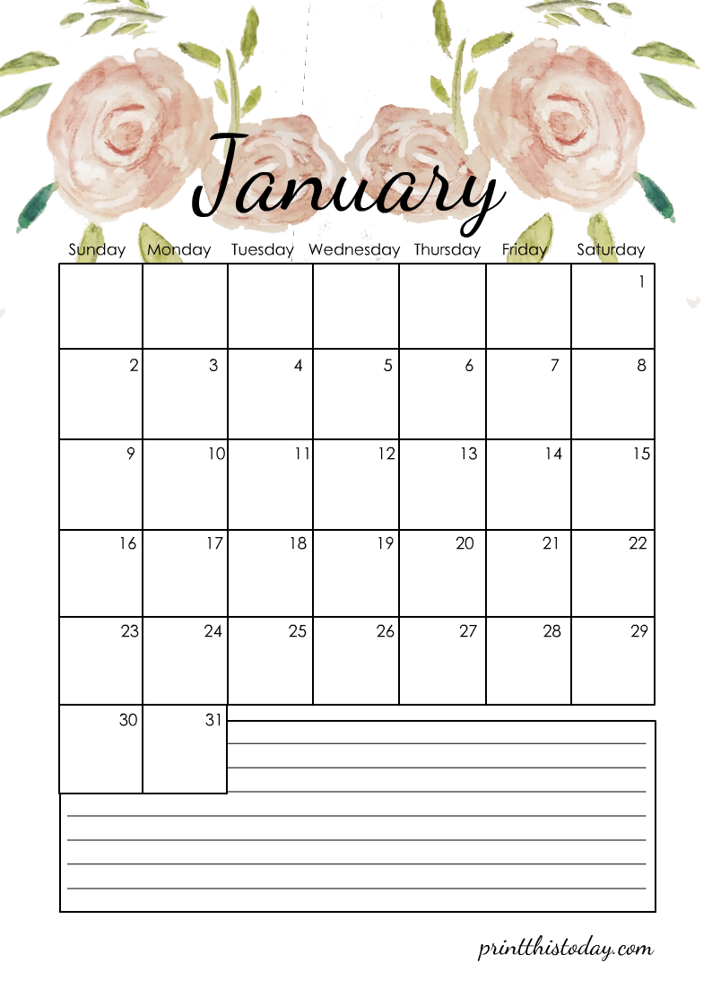 Free Printable 2022 Floral Calendar