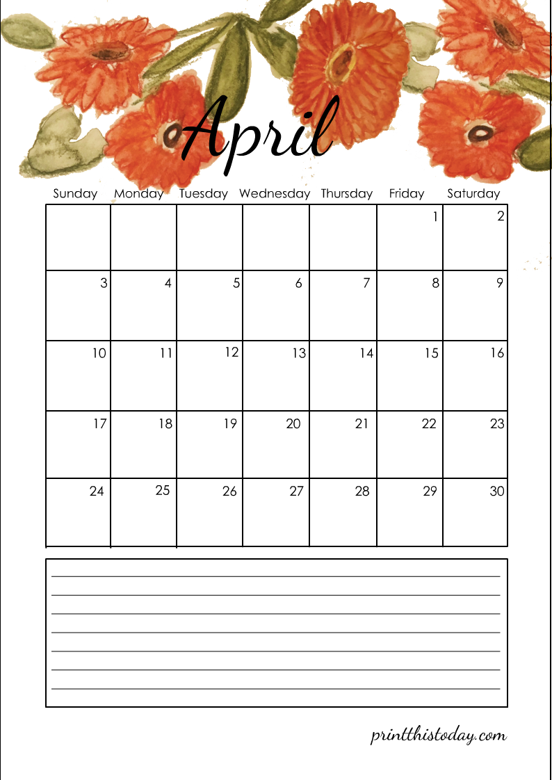 April 2022 Calendar Page