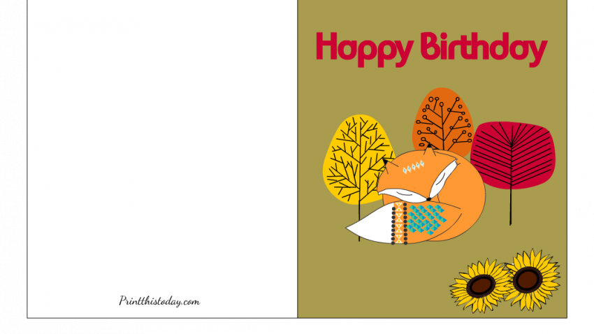 Free Printable Fall Birthday Card with image of a Cute Fox