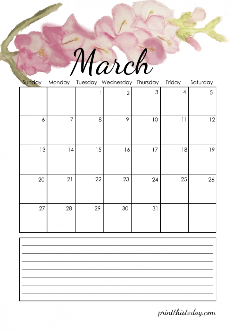 Free Printable 2022 Floral Calendar