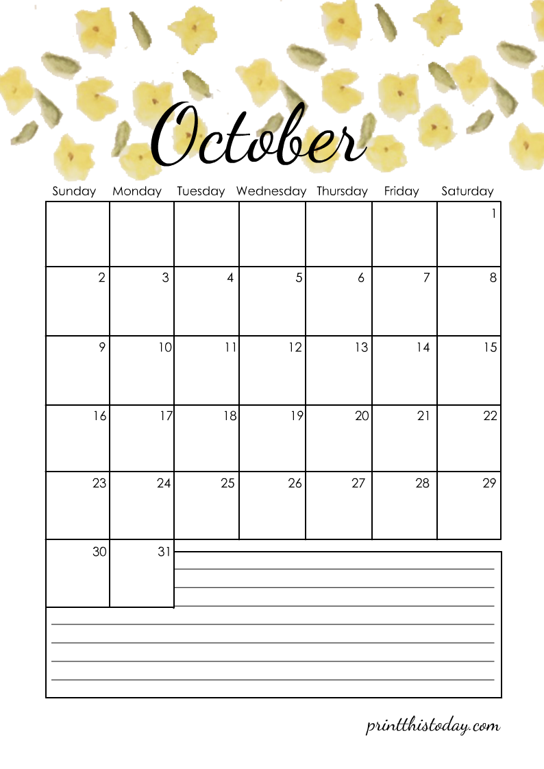 October 2022 Free Printable Calendar