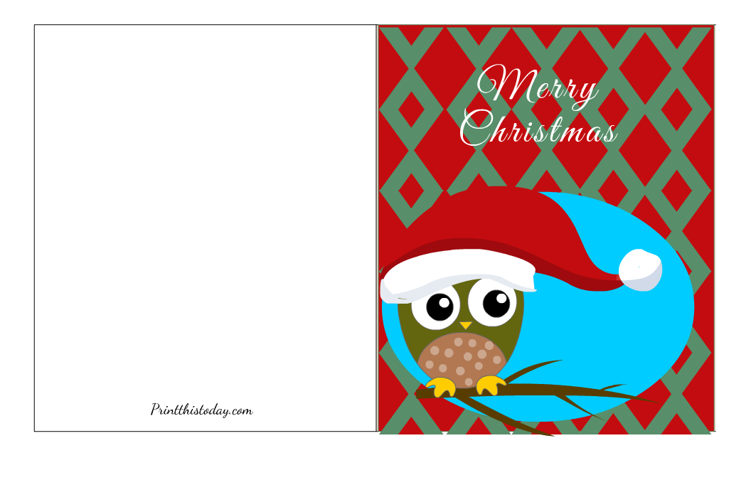 Free Printable Christmas Card with image of a Cute Owl