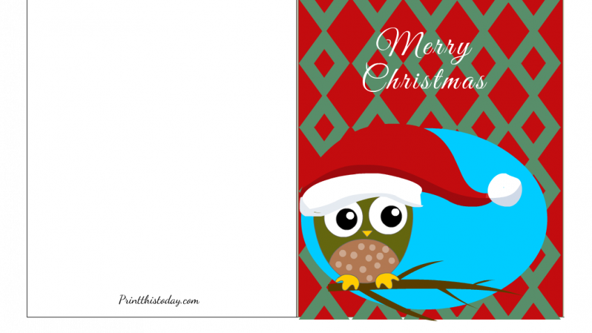 Free Printable Christmas Card with image of a Cute Owl