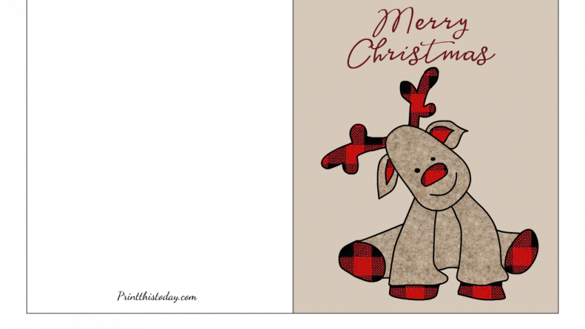 Free Printable Christmas Card with an image of Rudolph