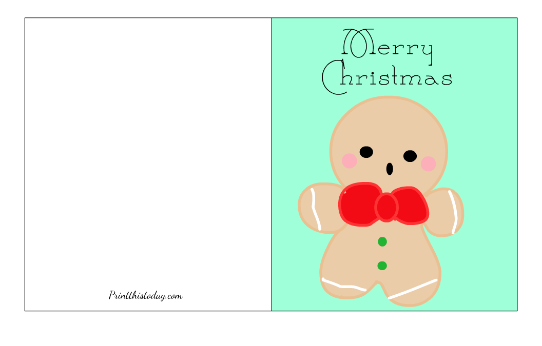 Free Printable Christmas card with a Gingerbread man