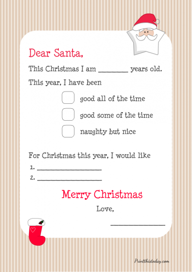 Free Printable Letter to Santa Templates