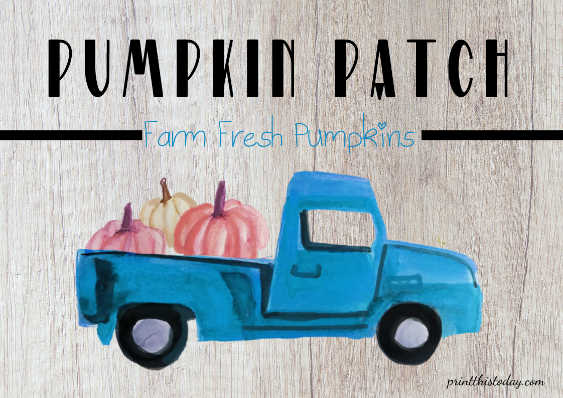 Farmhouse Truck and Pumpkins Image in Watercolor