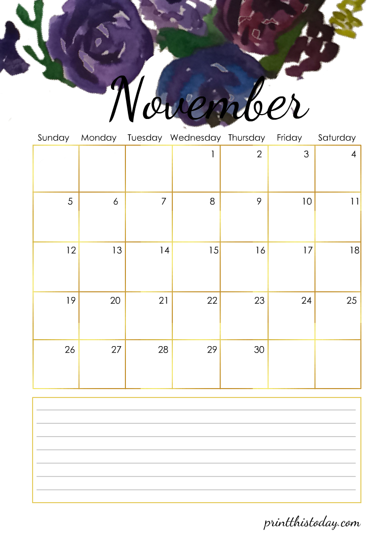 Free Printable November 2023 Planner Calendar Page