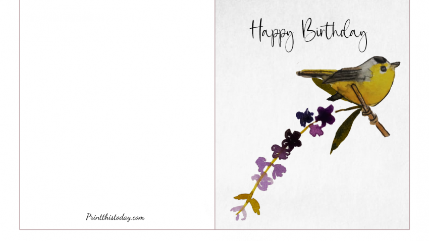Free Printable Bird and Flowers Birthday Card