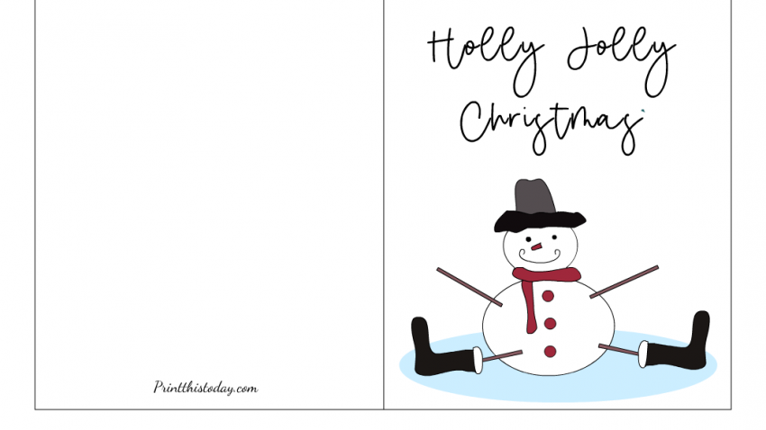 "Holly Jolly Christmas" Free Printable Card with a Happy Snowman