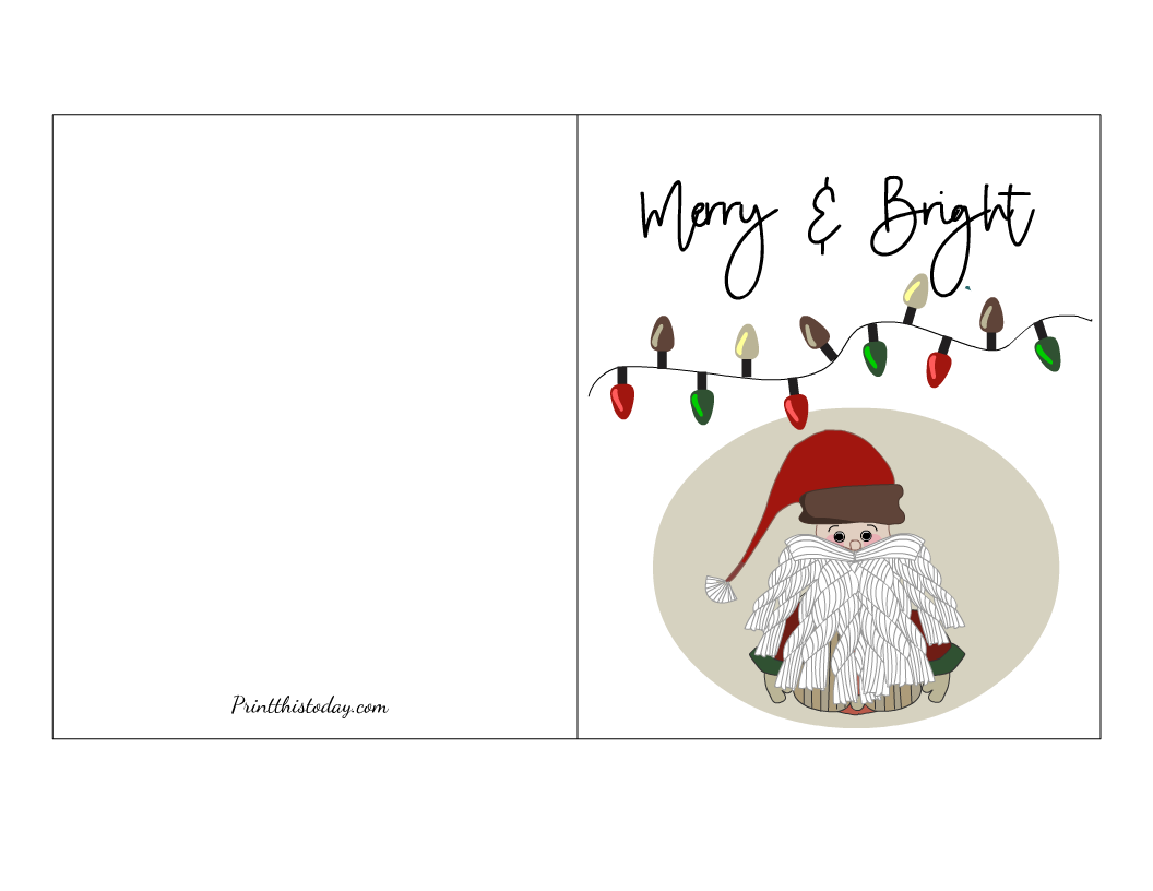 Merry and Bright, Christmas Card with Santa