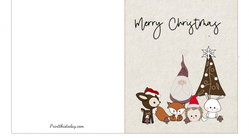 Woodland Critters and Santa, Merry Christmas Card Printable