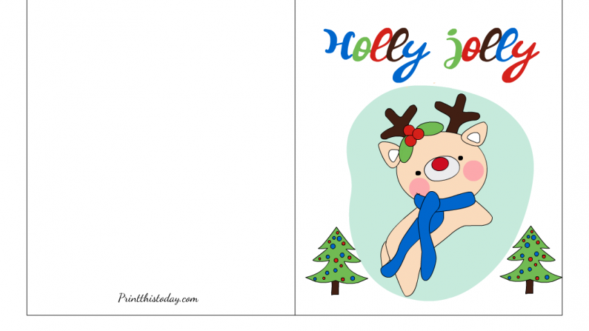 Holly Jolly, Colorful Reindeer Christmas Card
