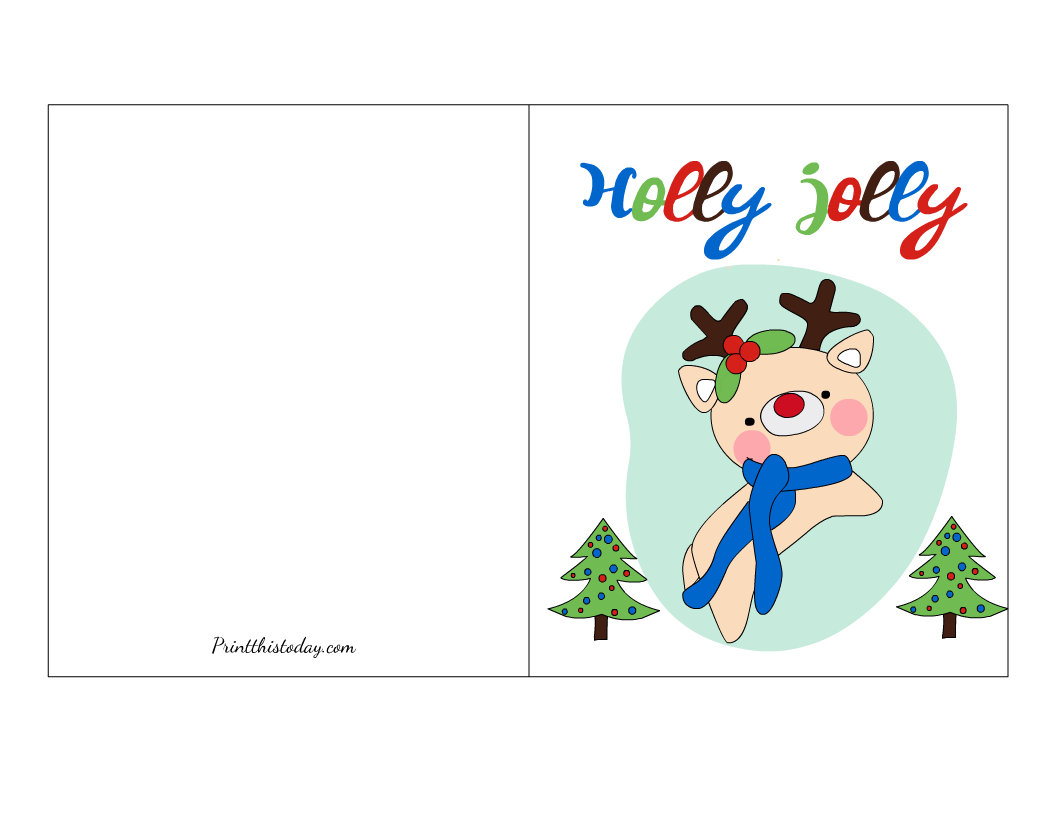 Holly Jolly, Colorful Reindeer Christmas Card