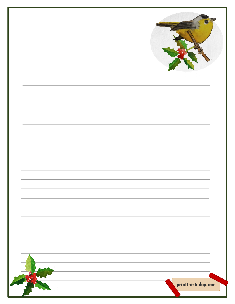 Printable Letter Pad Sheet with an adorable Bird