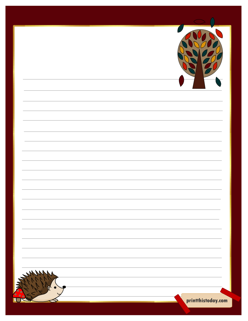 Fall Stationery Paper with Colorful Tree