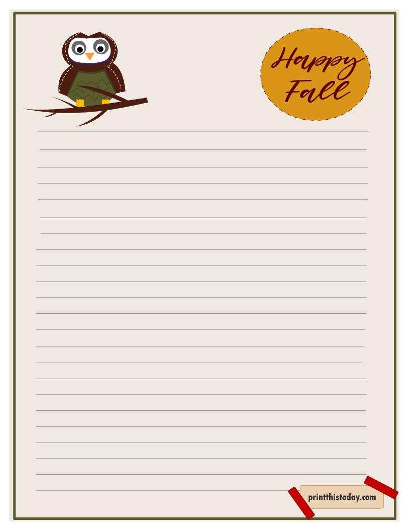 Free Printable Cute Owl Writing Paper for Fall