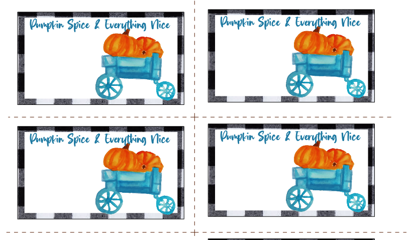 Farmhouse Fall Labels with a Blue Card and Pumpkins