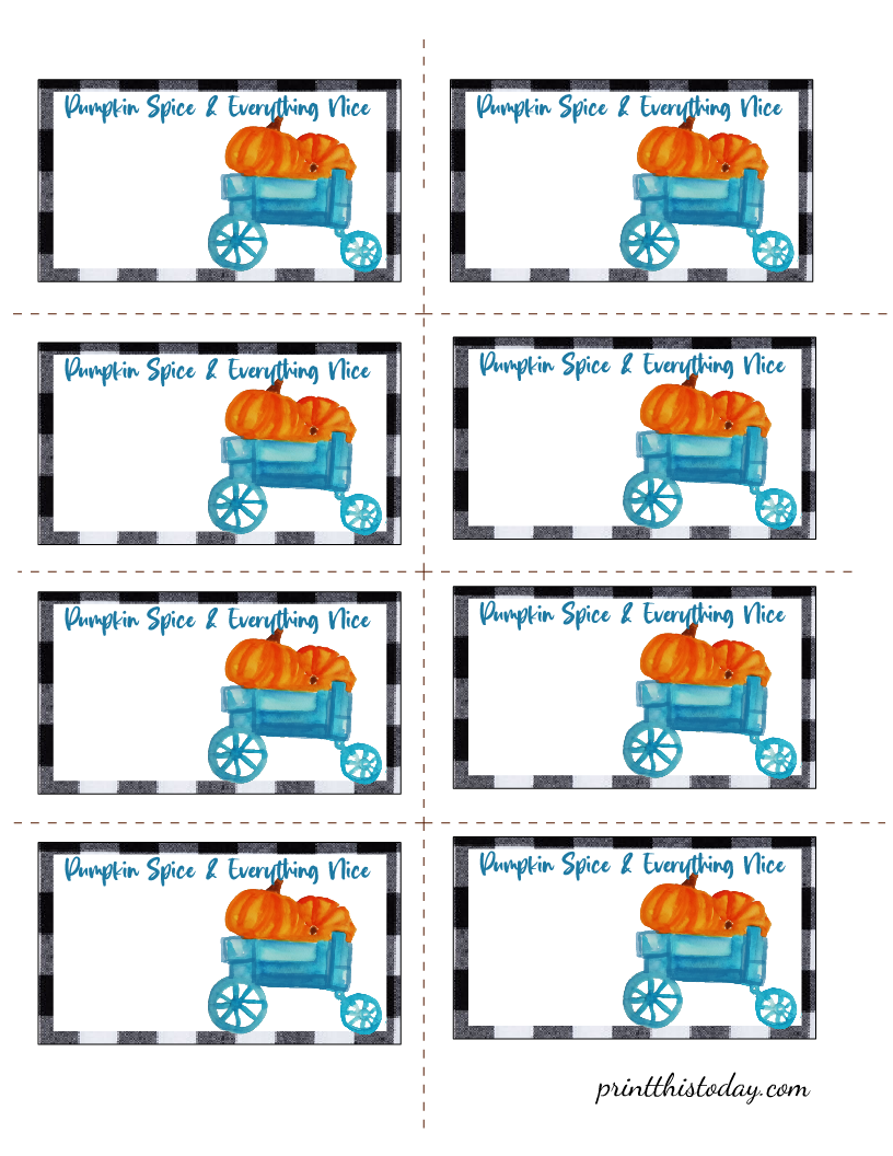 Farmhouse Fall Labels with a Blue Card and Pumpkins
